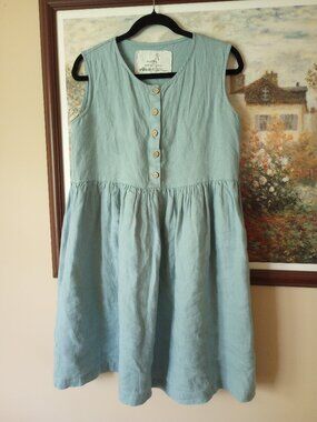Not Perfect Linen Mama dress small blue